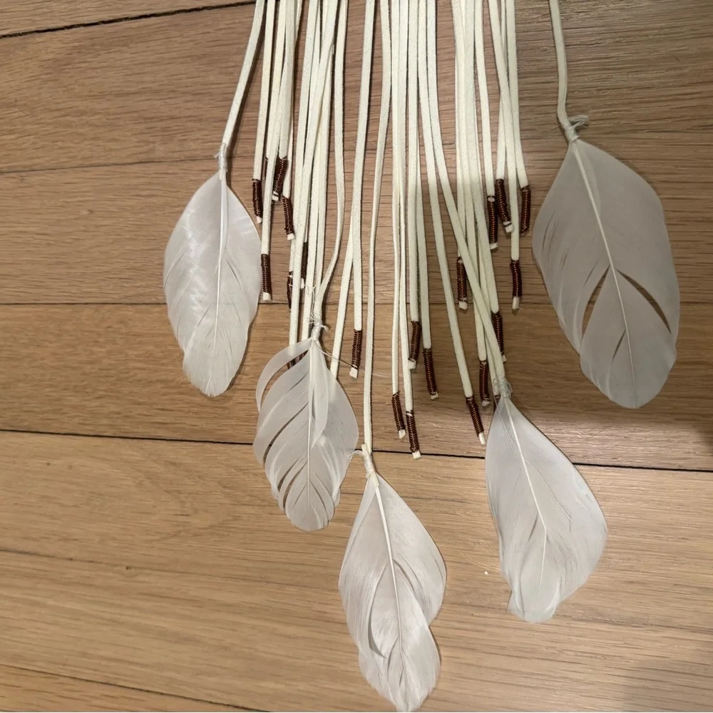Boho White and Copper Feather Wall Hanging